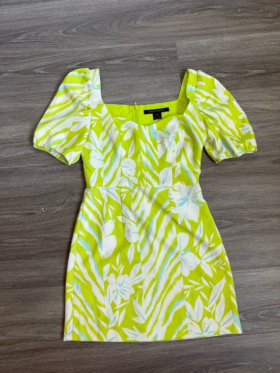 French Connection Dresses & Skirts - French Connection Lime Green Floral Puff-Sleeve Mini Dress